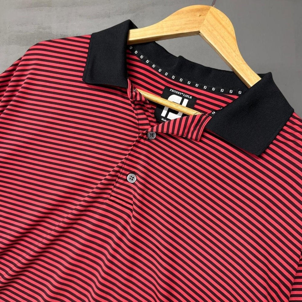 FootJoy Prodigy Isle Red Black Striped Stretchy Performance Golf Polo Shirt XL
